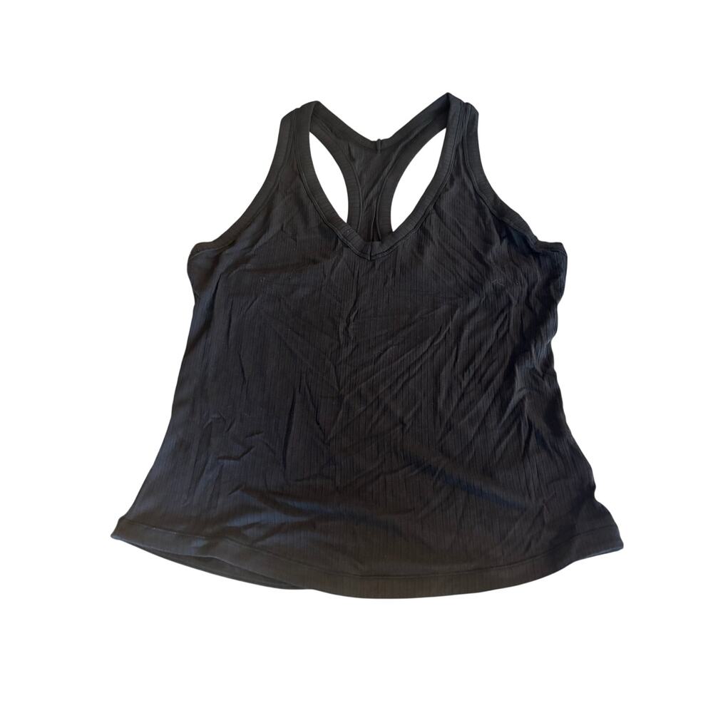 Athleta Black Ribbed Razorback Tank Size M - Picture 2 of 3